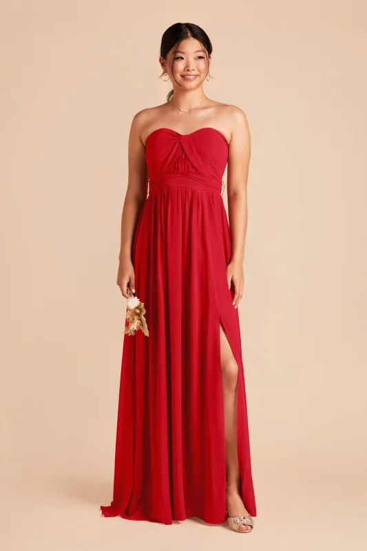 Grace Chiffon Dress With Slit - Ruby Red sold by Birdy Grey
