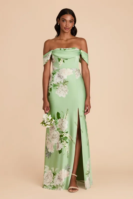 Mia Matte Satin Dress - Pistachio Garden Bloom sold by Birdy Grey
