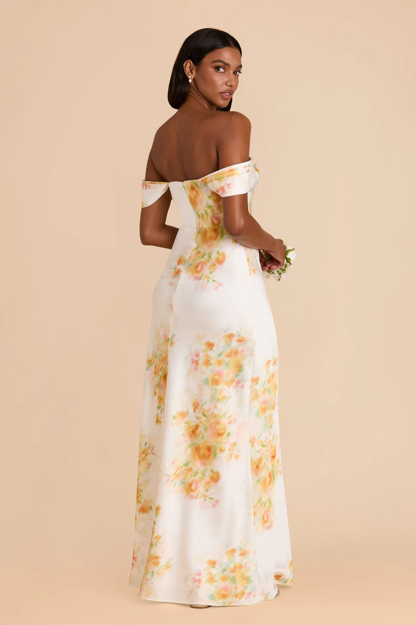 Mia Matte Satin Dress - White Blurred Floral sold by Birdy Grey product image thumbnail 5