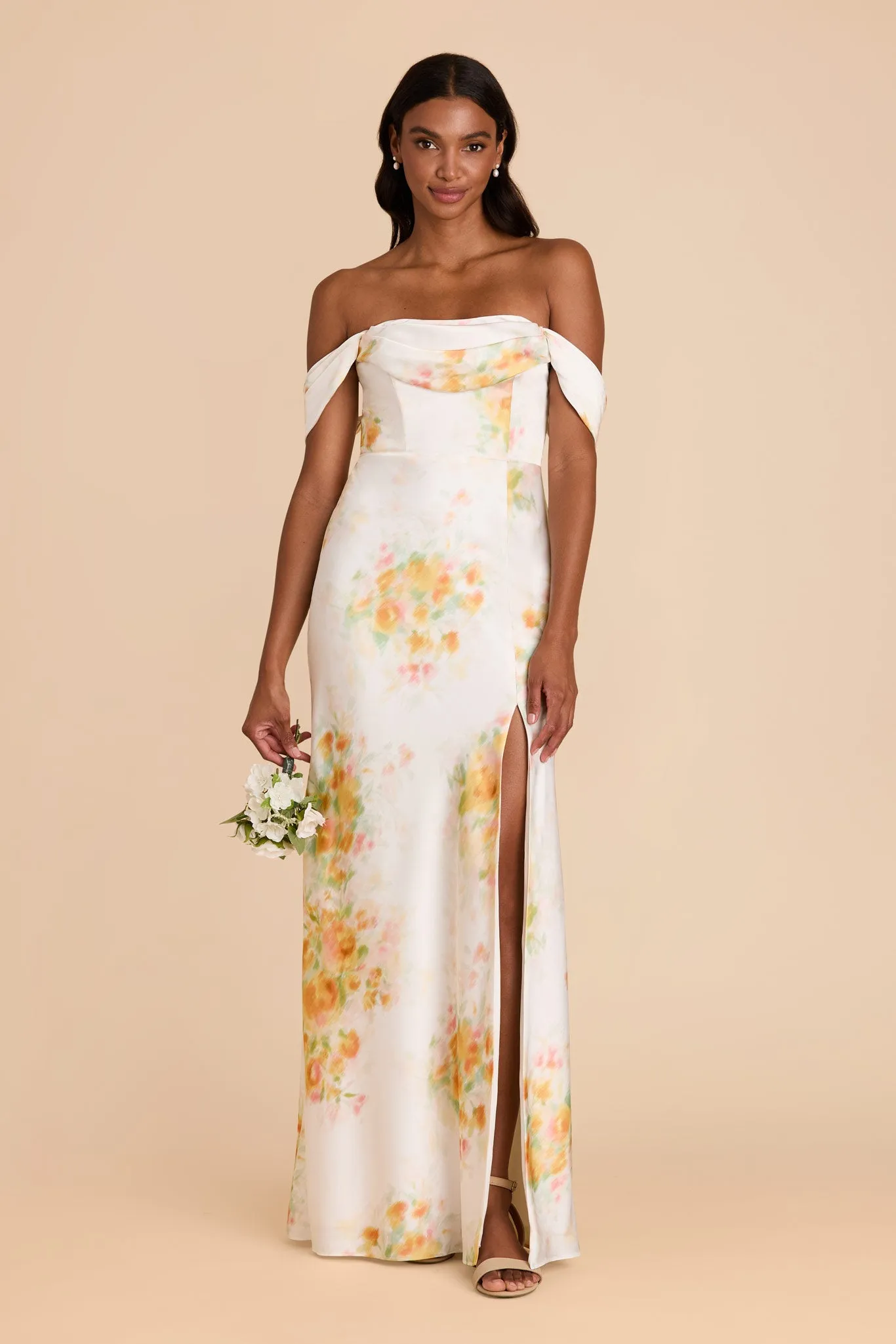 Mia Matte Satin Dress - White Blurred Floral sold by Birdy Grey product image thumbnail 4