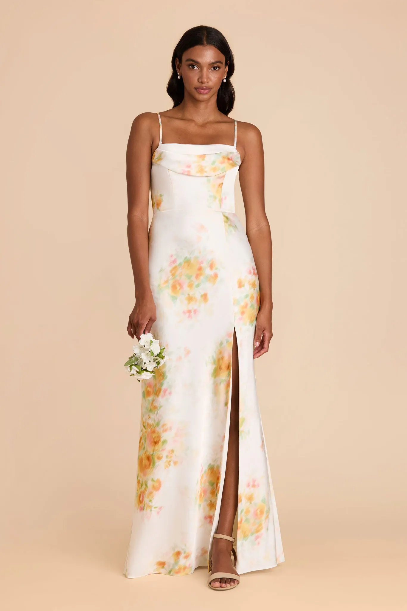 Mia Matte Satin Dress - White Blurred Floral sold by Birdy Grey product image thumbnail 2