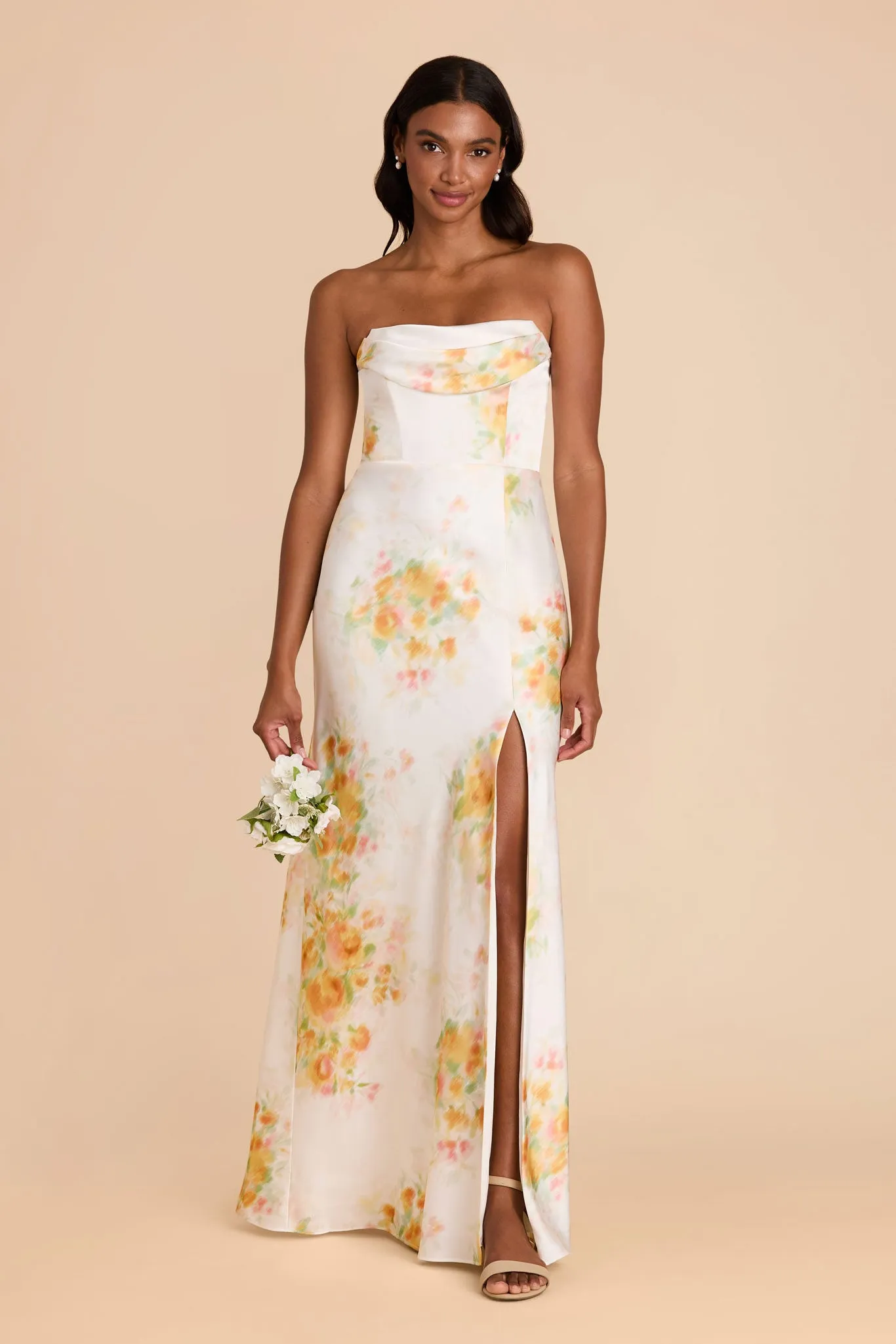 Mia Matte Satin Dress - White Blurred Floral sold by Birdy Grey product image thumbnail 3