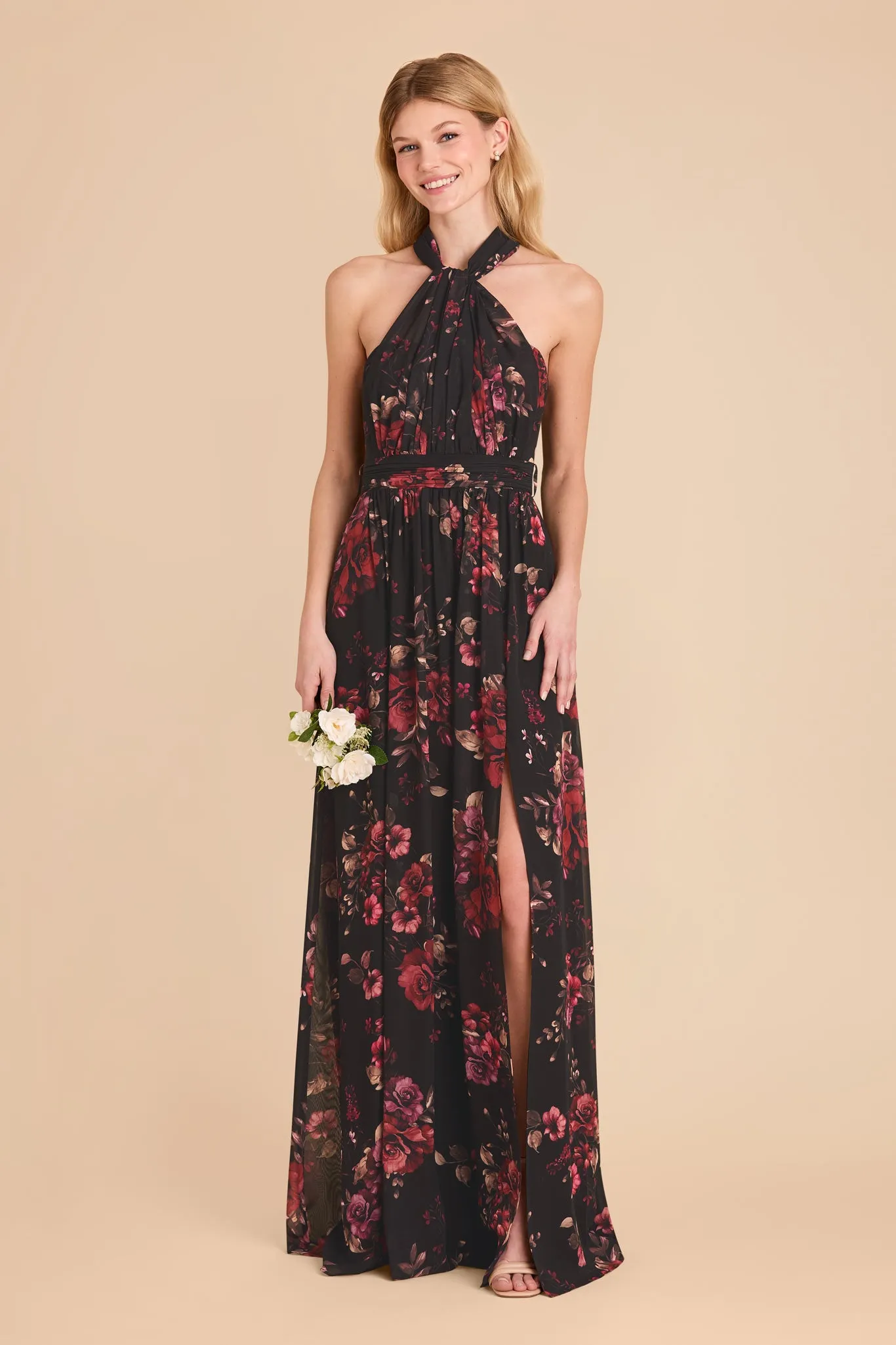 Grace Chiffon Dress With Slit - Black Fleurs D'Amour sold by Birdy Grey product image thumbnail 3