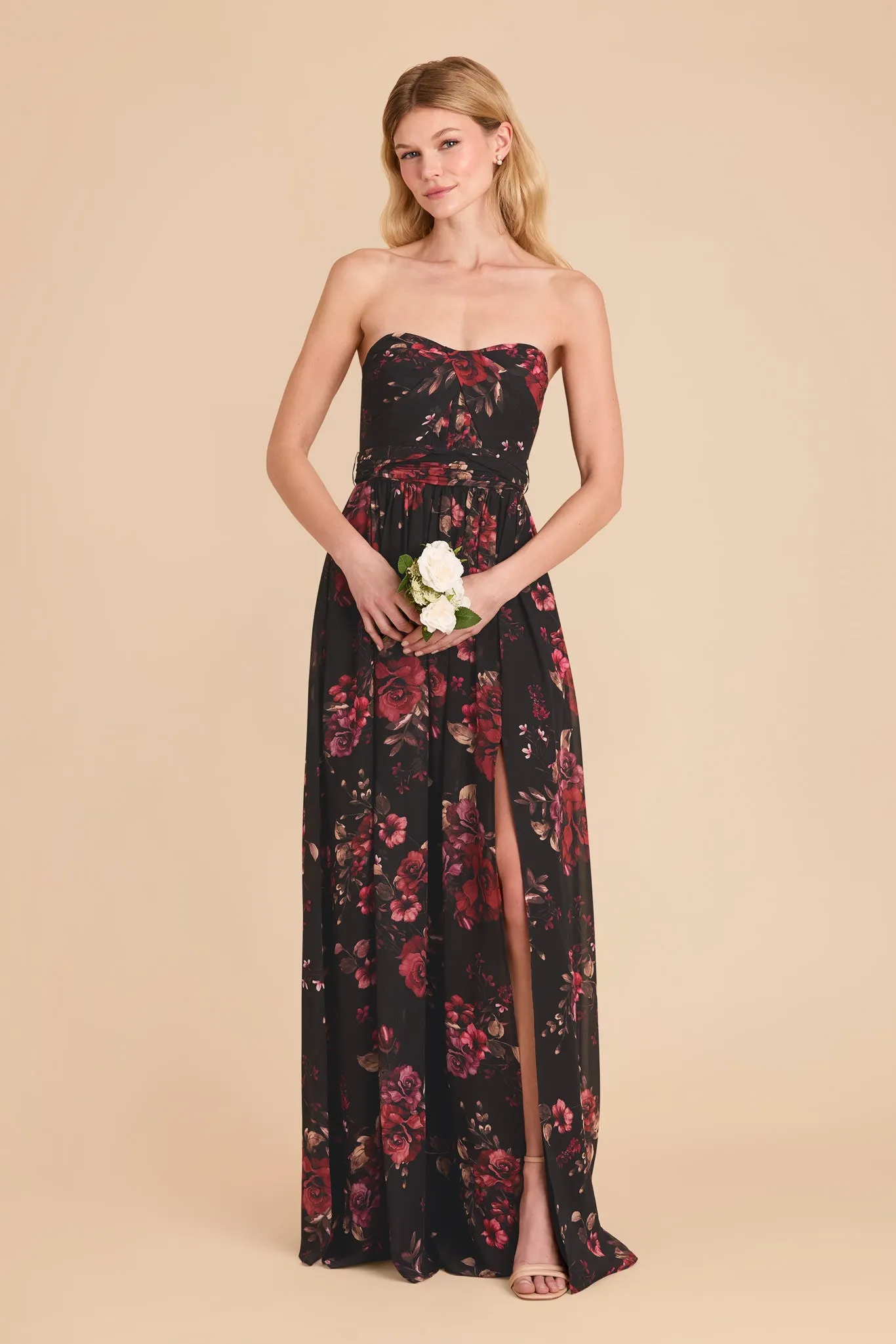 Grace Chiffon Dress With Slit - Black Fleurs D'Amour sold by Birdy Grey product image thumbnail 4
