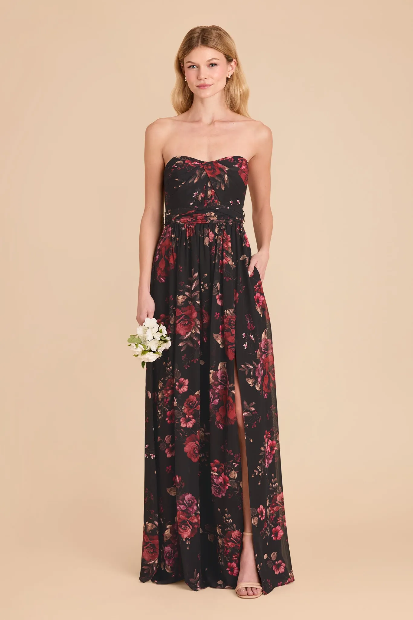 Grace Chiffon Dress With Slit - Black Fleurs D'Amour sold by Birdy Grey product image thumbnail 2