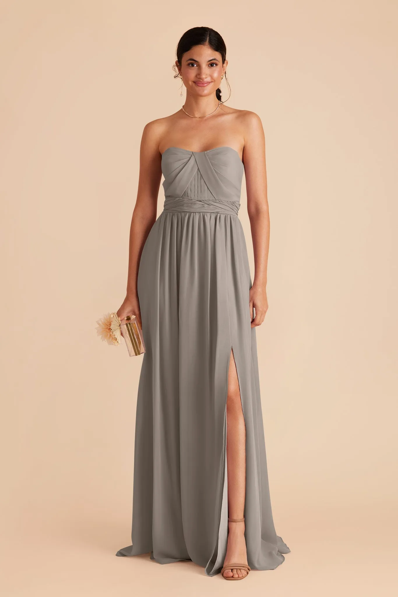 Grace Chiffon Dress With Slit - Silver sold by Birdy Grey