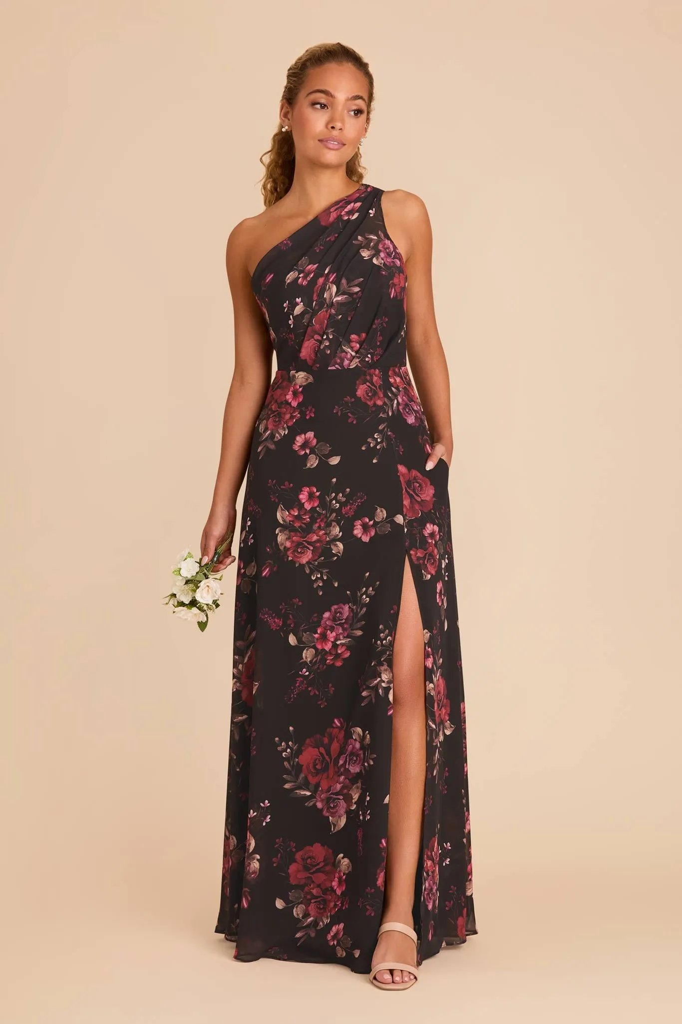 Kira Chiffon Dress With Slit - Black Fleurs D'Amour sold by Birdy Grey product image thumbnail 2