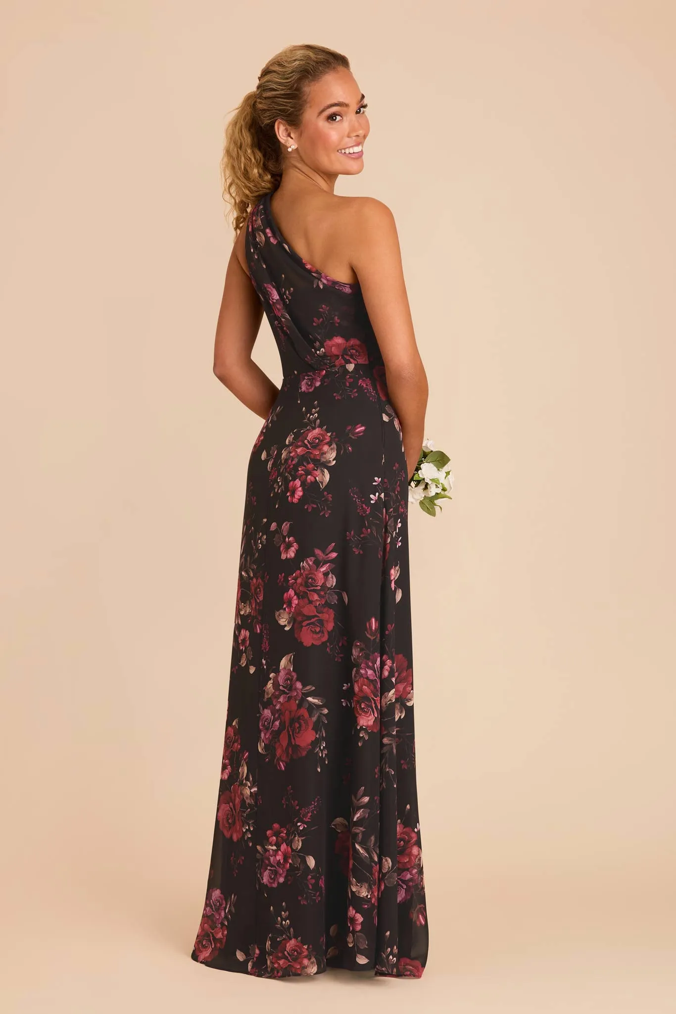 Kira Chiffon Dress With Slit - Black Fleurs D'Amour sold by Birdy Grey product image thumbnail 4