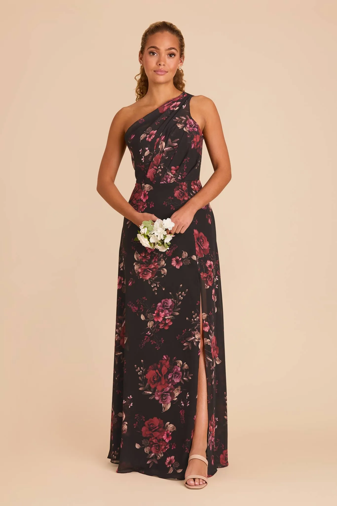 Kira Chiffon Dress With Slit - Black Fleurs D'Amour sold by Birdy Grey product image thumbnail 3
