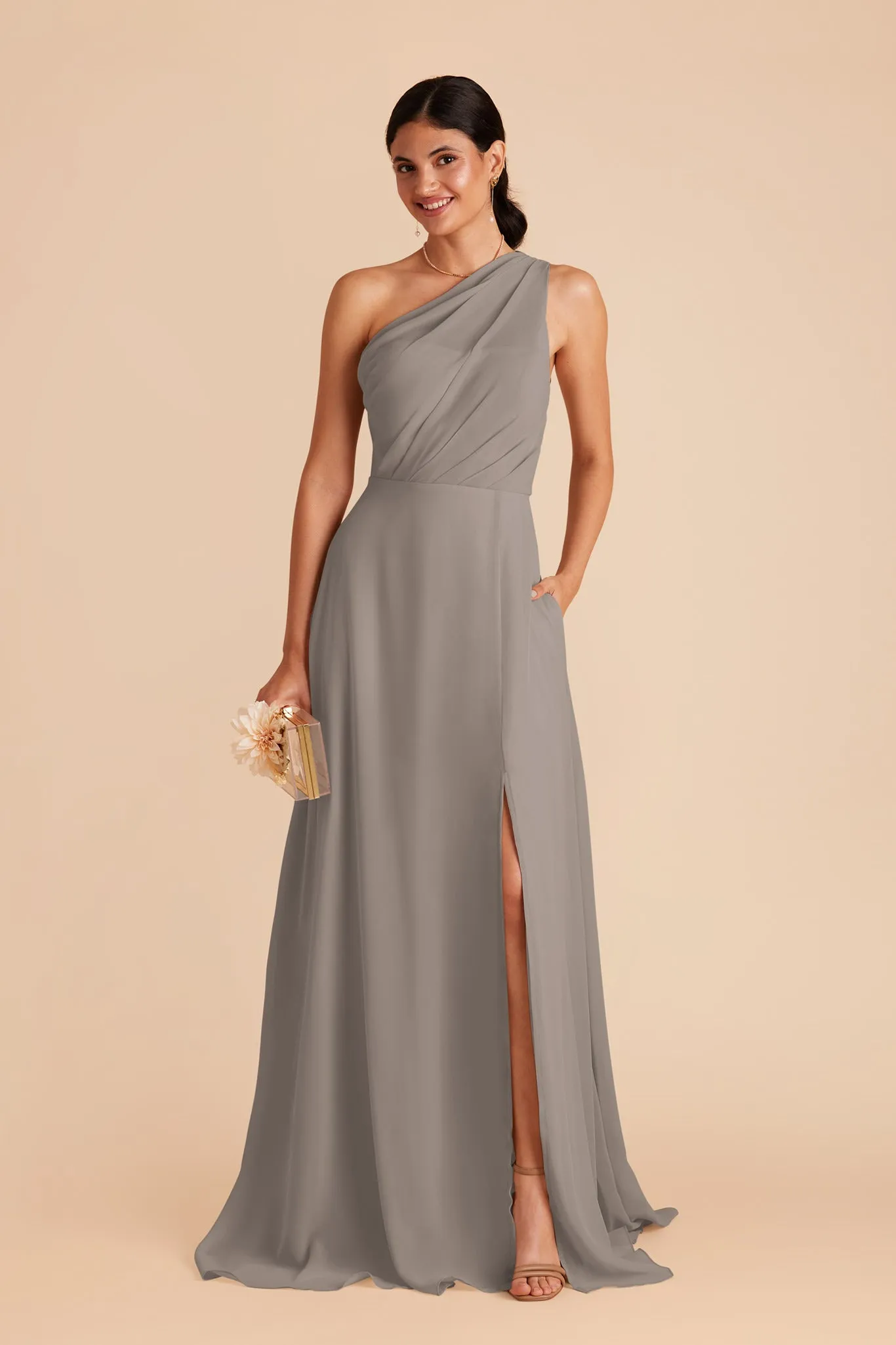 Kira Chiffon Dress With Slit - Silver sold by Birdy Grey