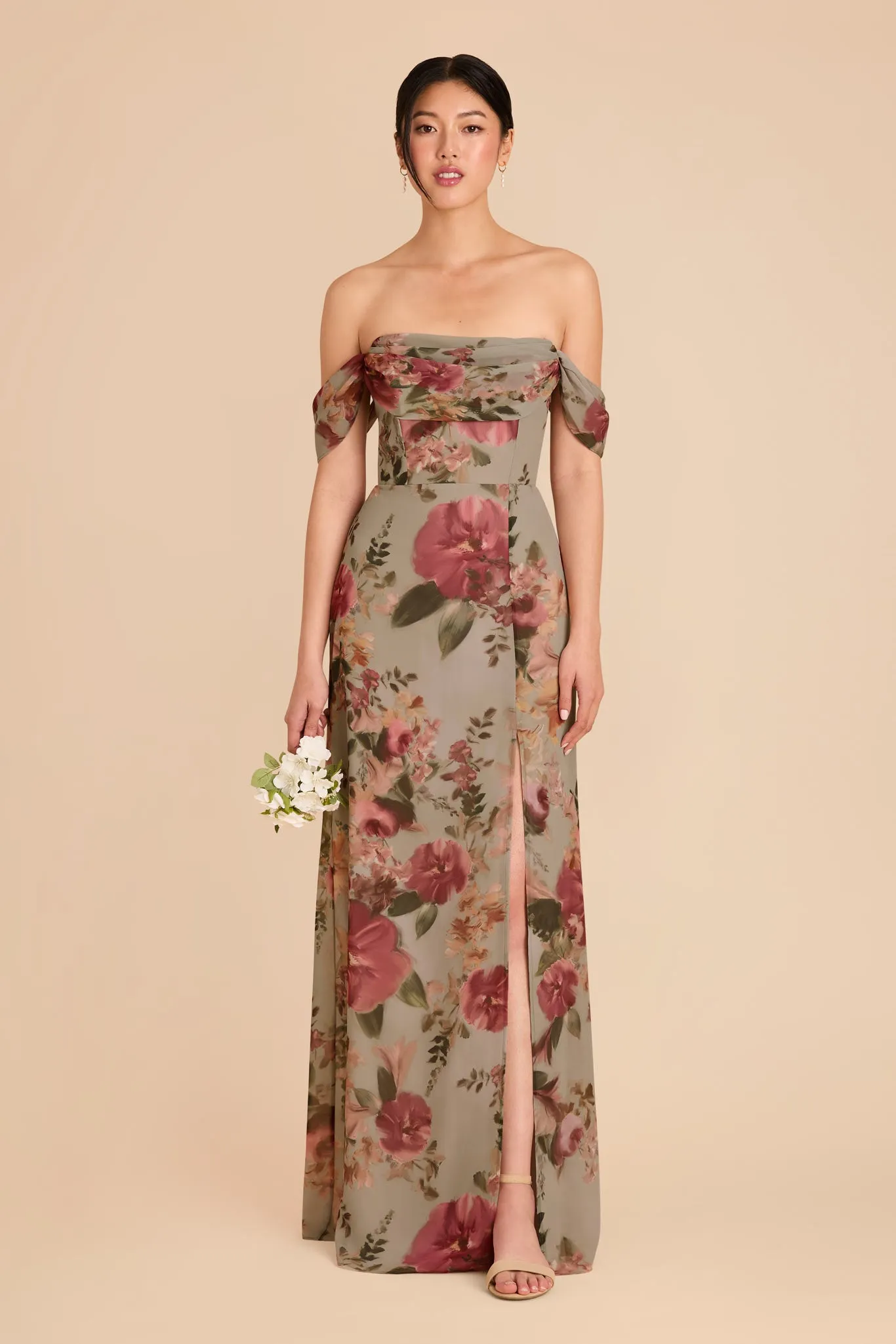 Mira Chiffon Dress - Silver Sage Painted Botanics sold by Birdy Grey