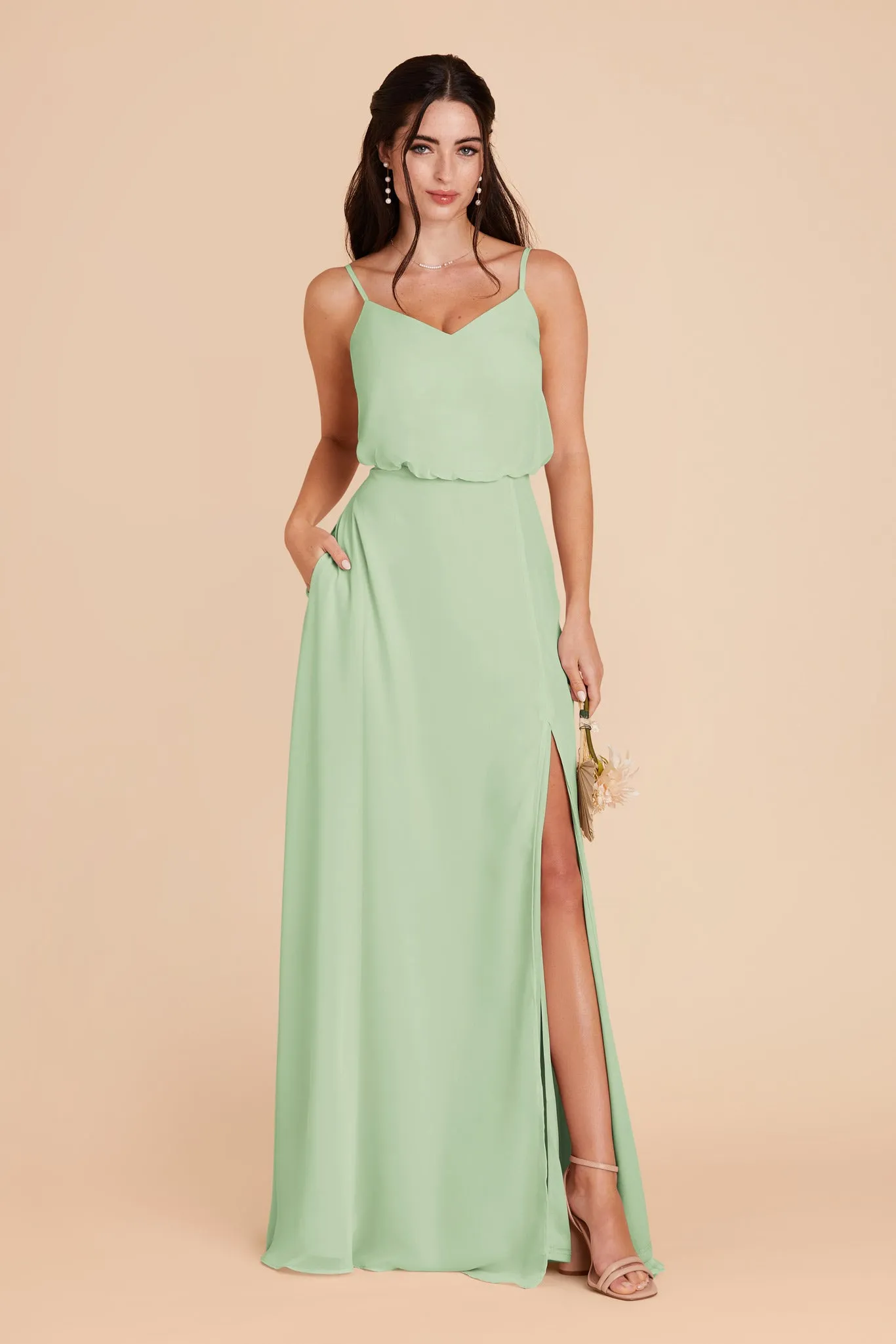 Gwennie Chiffon Dress With Slit - Pistachio sold by Birdy Grey