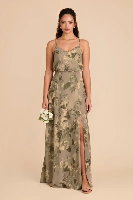 Gwennie Chiffon Dress With Slit - Doe Painted Botanics sold by Birdy Grey