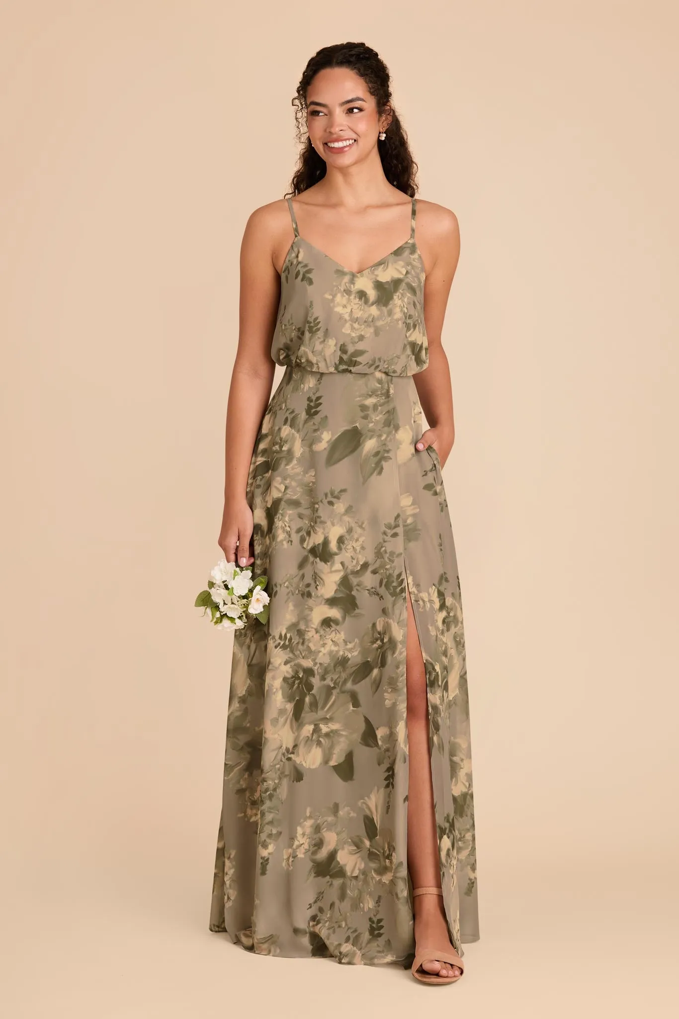 Gwennie Chiffon Dress With Slit - Doe Painted Botanics sold by Birdy Grey product image thumbnail 3