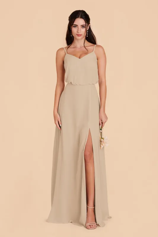 Gwennie Chiffon Dress With Slit - Almond sold by Birdy Grey