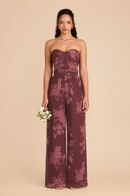 Gigi Chiffon Jumpsuit - Sangria Whimsical Blooms sold by Birdy Grey