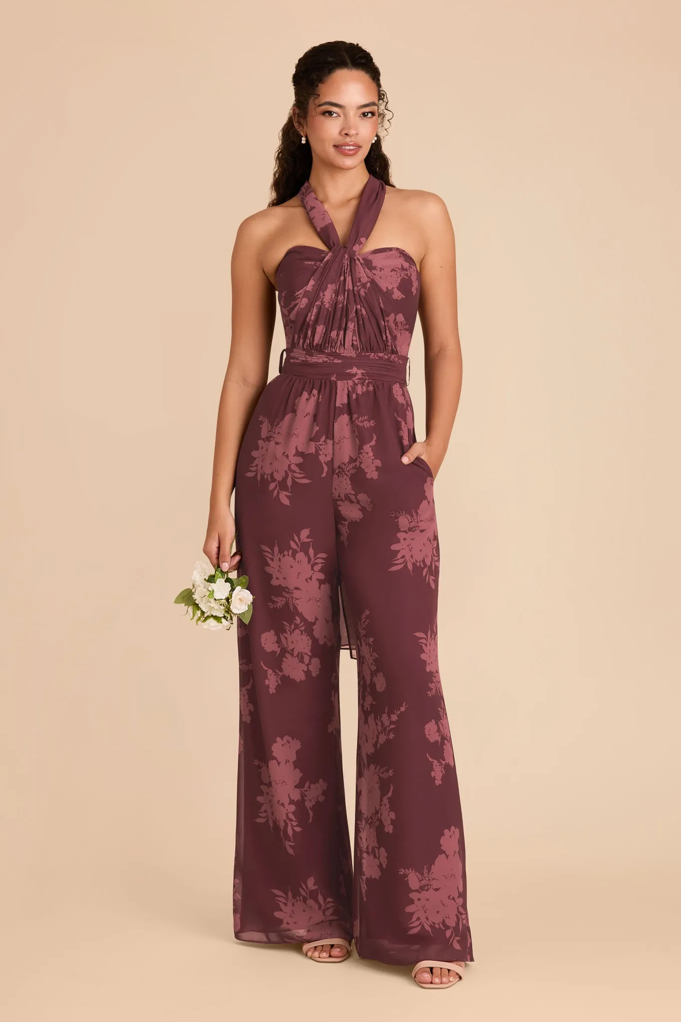 Gigi Chiffon Jumpsuit - Sangria Whimsical Blooms sold by Birdy Grey product image thumbnail 2
