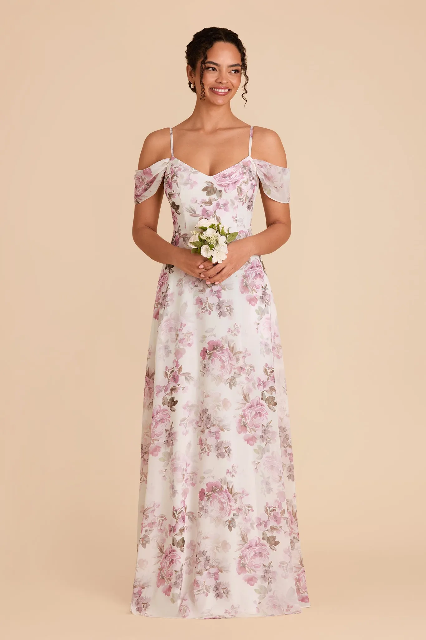 Devin Chiffon Dress - Dusty Pink Peonies sold by Birdy Grey product image thumbnail 2