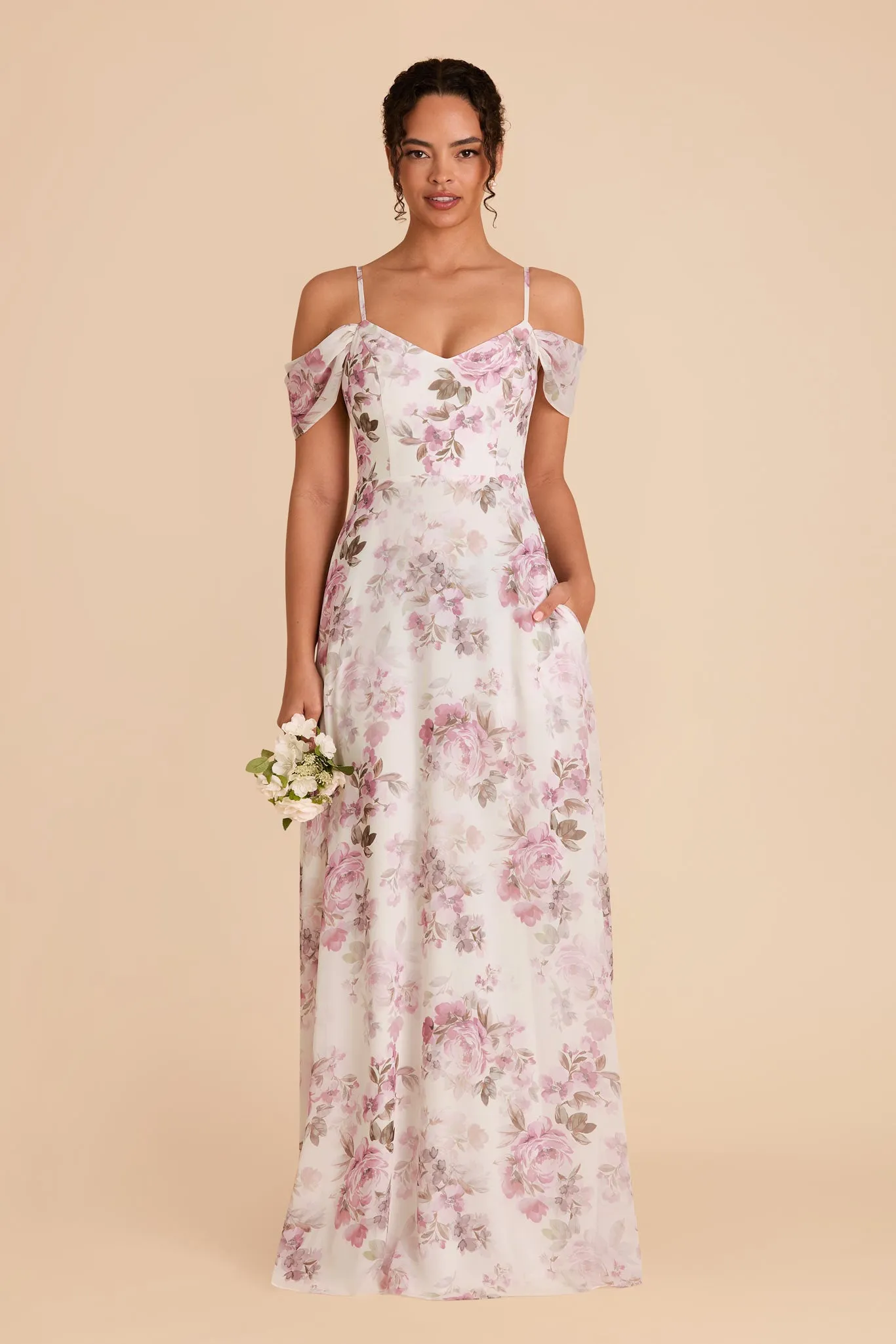 Devin Chiffon Dress - Dusty Pink Peonies sold by Birdy Grey product image thumbnail 3