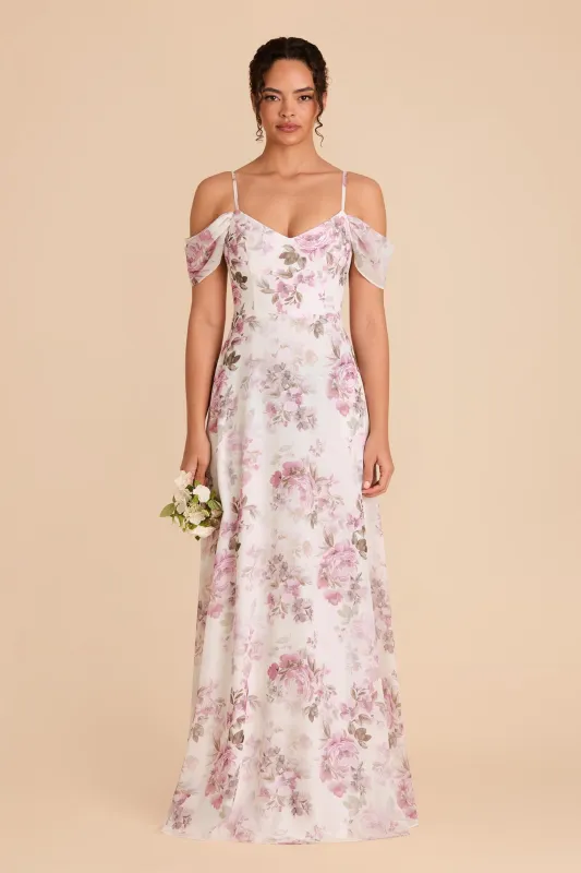 Devin Chiffon Dress - Dusty Pink Peonies sold by Birdy Grey