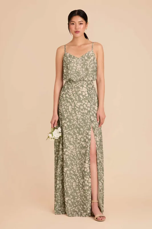 Gwennie Chiffon Dress With Slit - Thyme Dreamy Floral sold by Birdy Grey