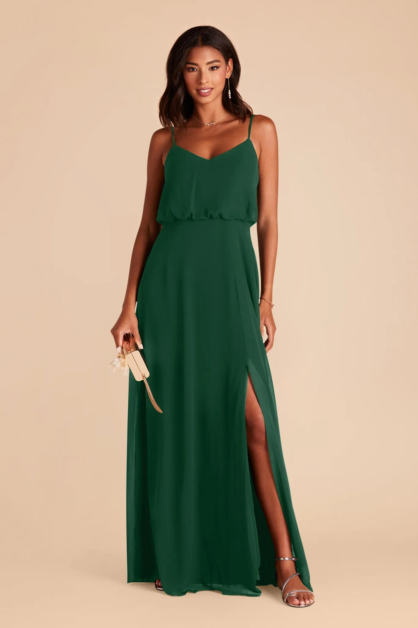 Gwennie Chiffon Dress With Slit - Forest Green sold by Birdy Grey