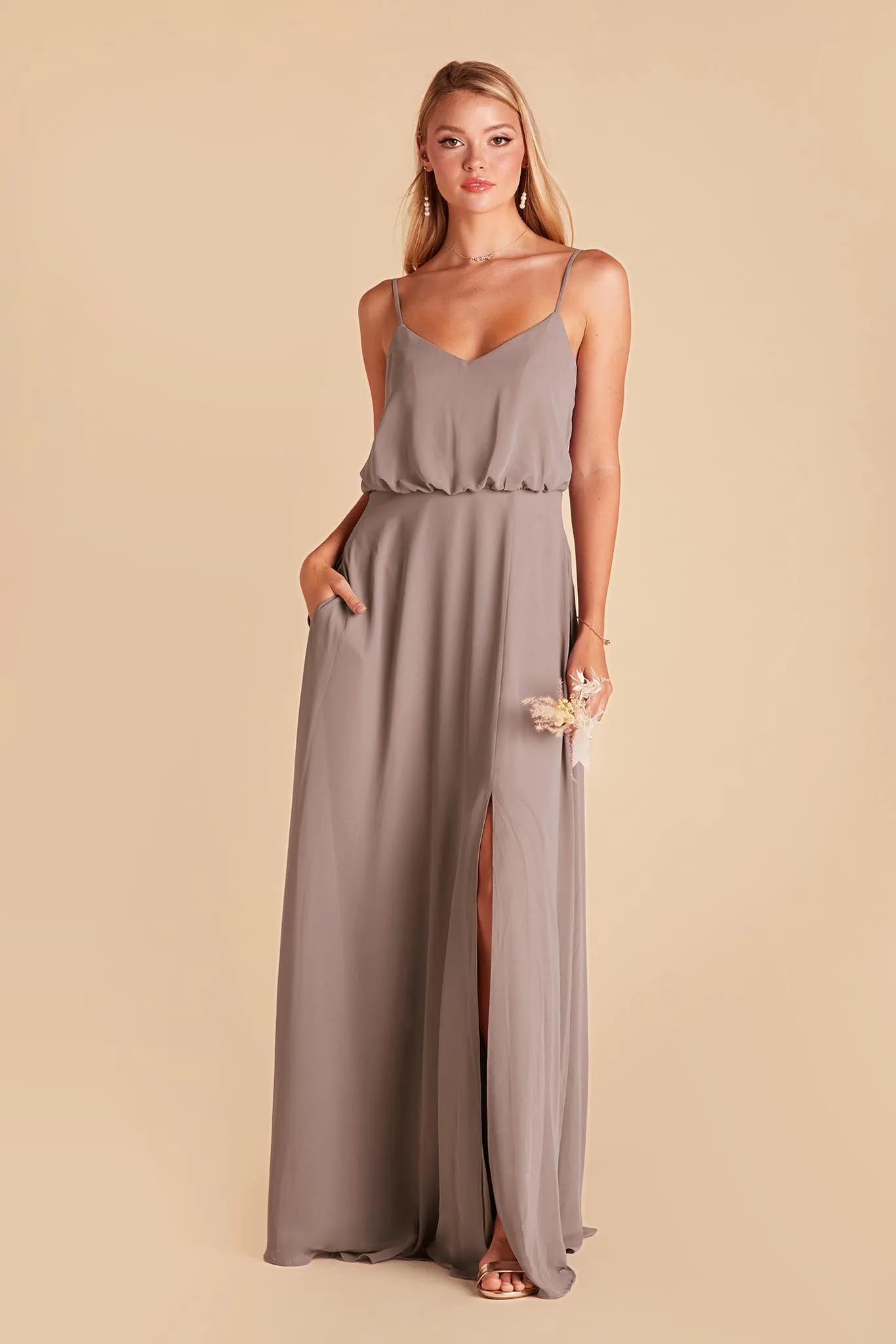 Gwennie Chiffon Dress With Slit - Toffee sold by Birdy Grey