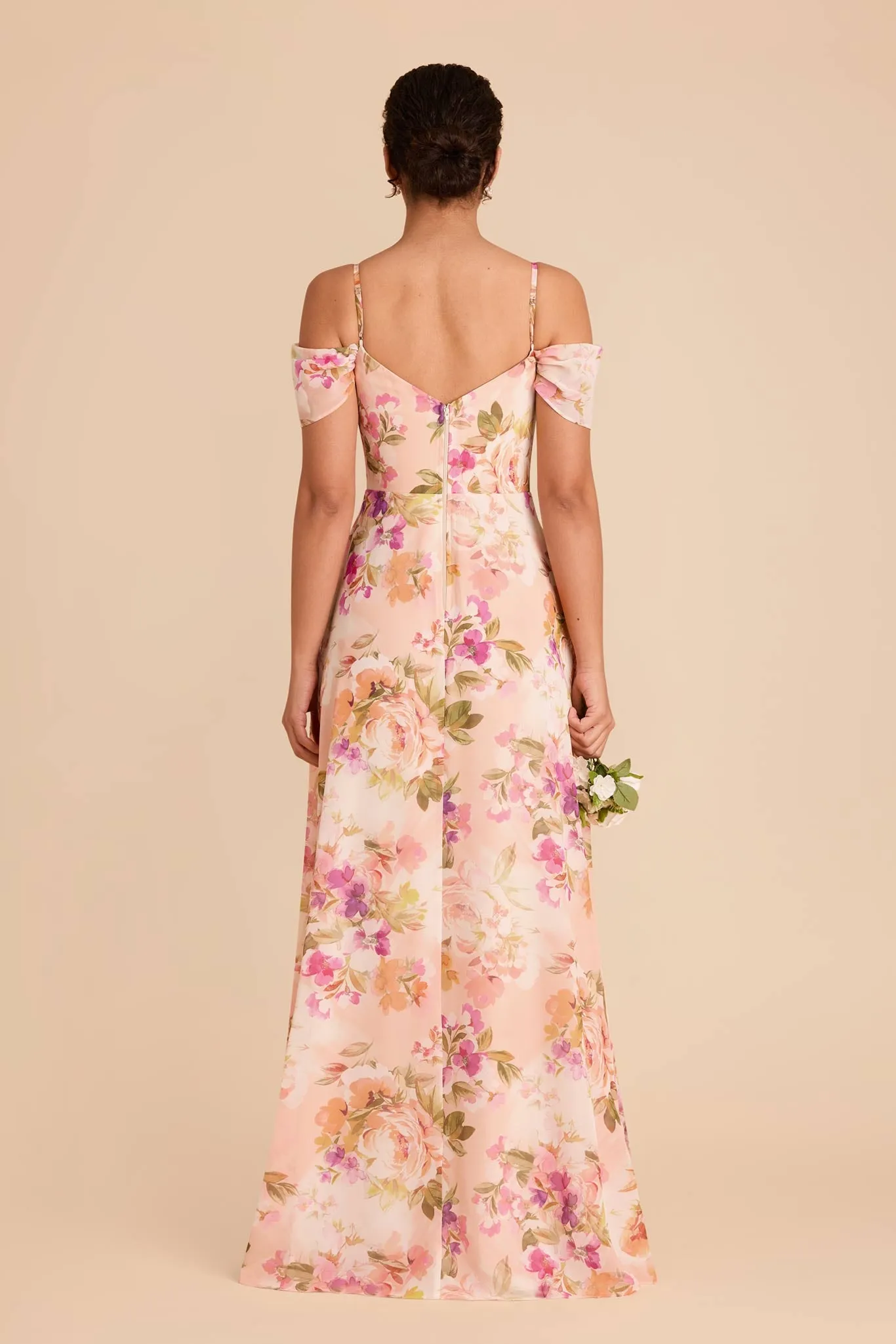 Devin Chiffon Dress - Coral Sunset Peonies sold by Birdy Grey product image thumbnail 5