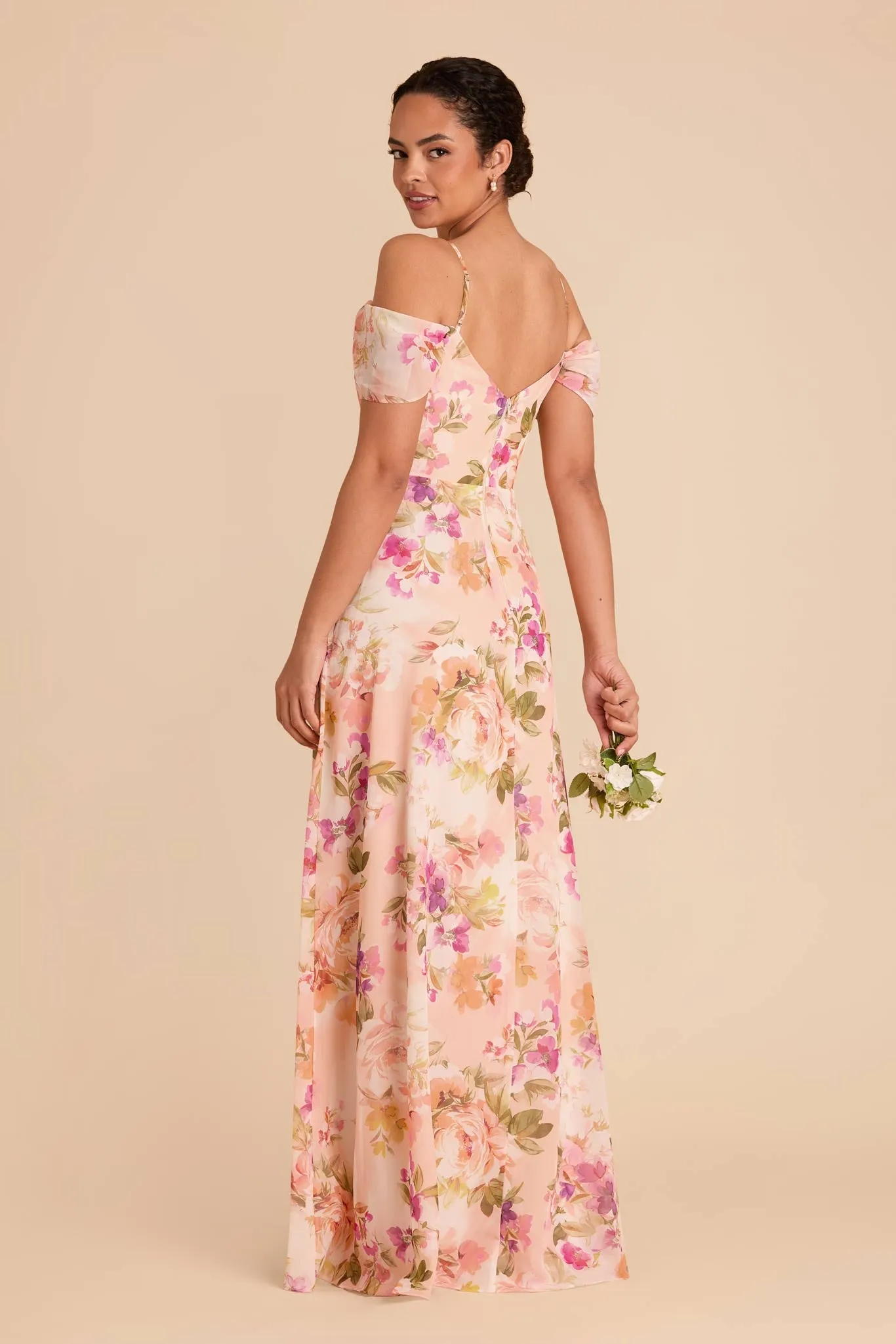 Devin Chiffon Dress - Coral Sunset Peonies sold by Birdy Grey product image thumbnail 4