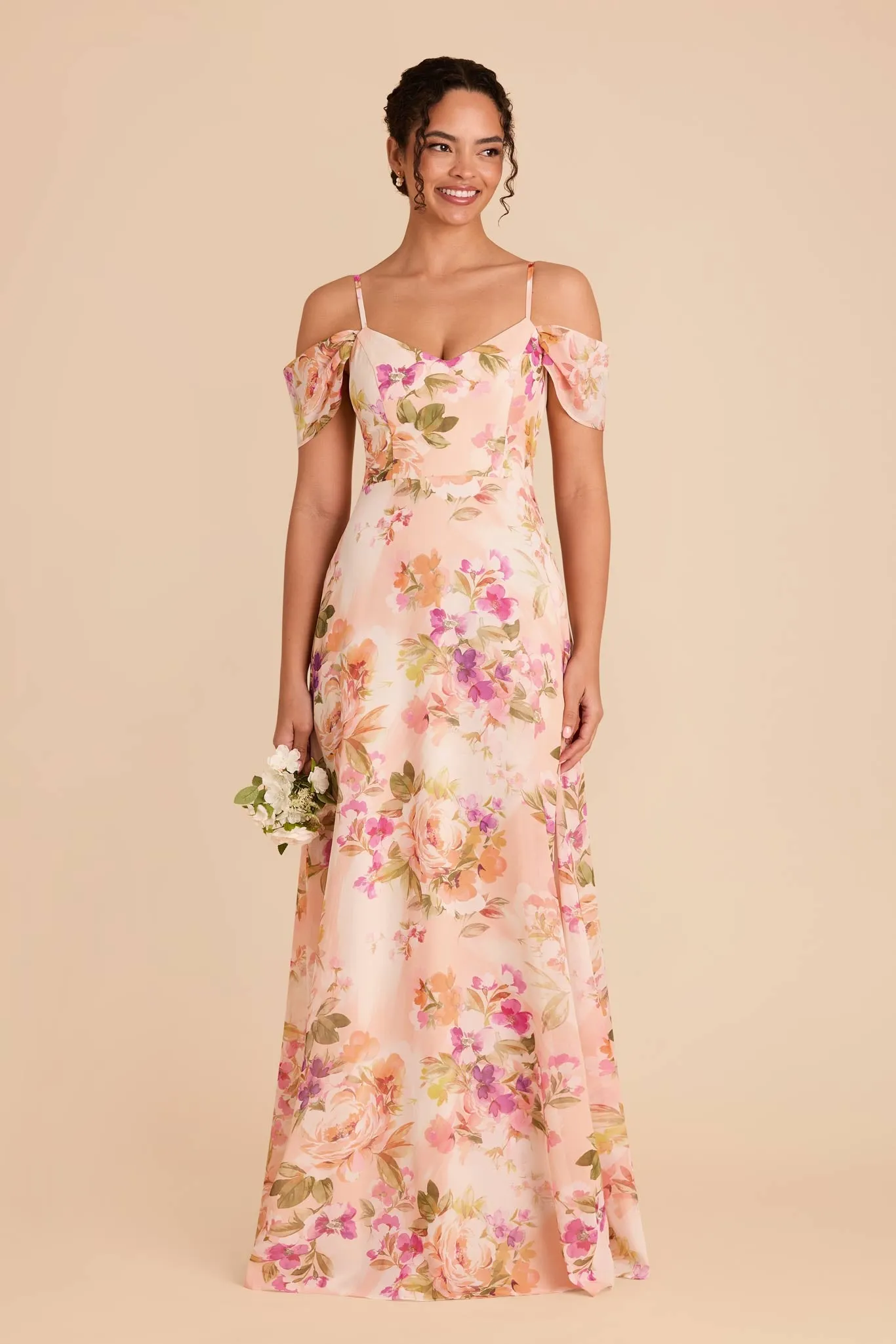 Devin Chiffon Dress - Coral Sunset Peonies sold by Birdy Grey product image thumbnail 2