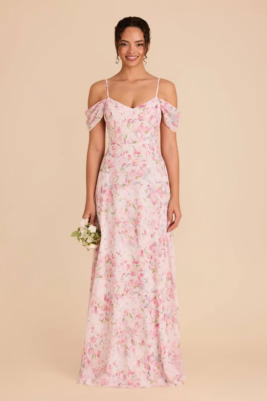 Devin Chiffon Dress - Pink Falling Petals sold by Birdy Grey