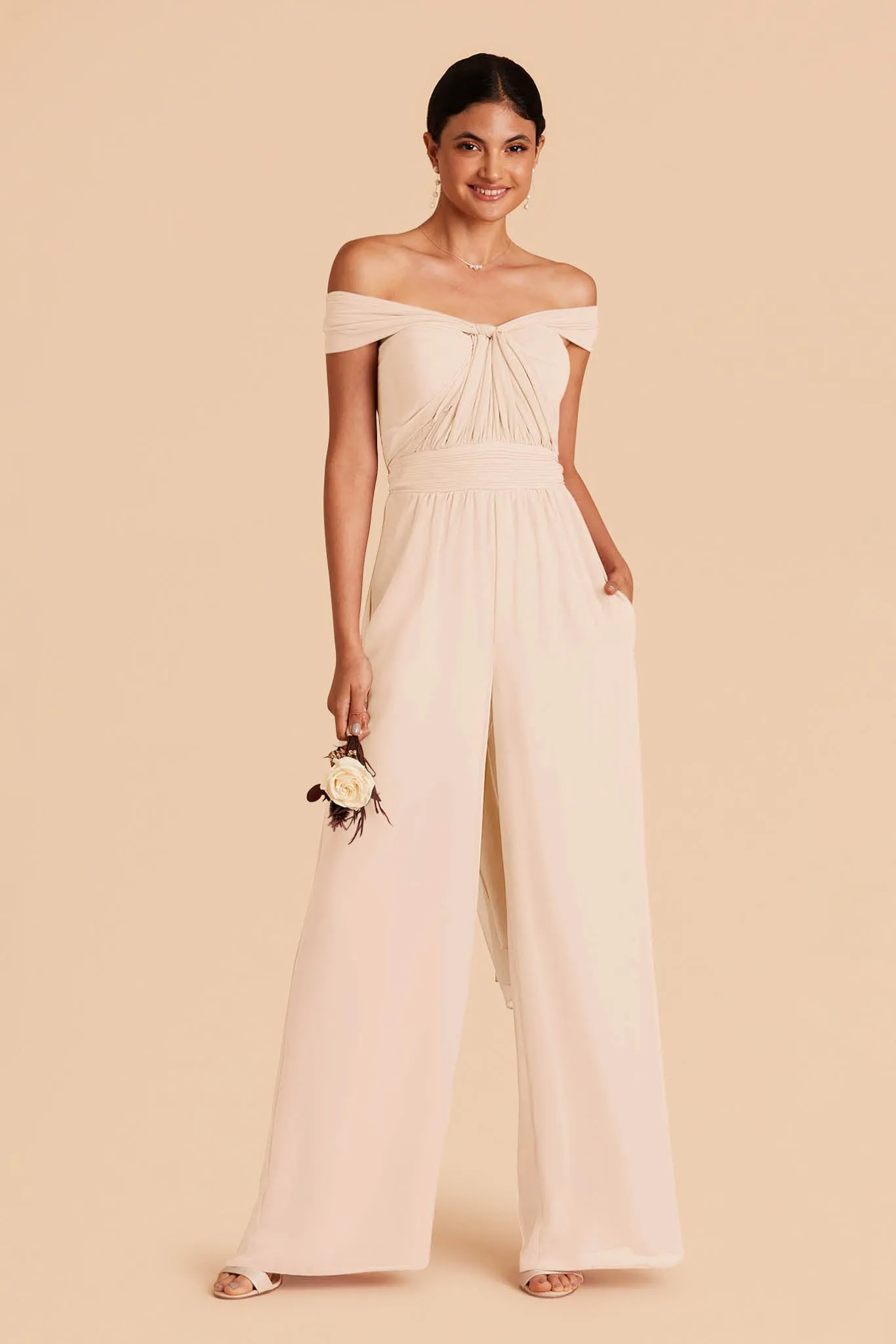 Gigi Chiffon Jumpsuit - Champagne sold by Birdy Grey