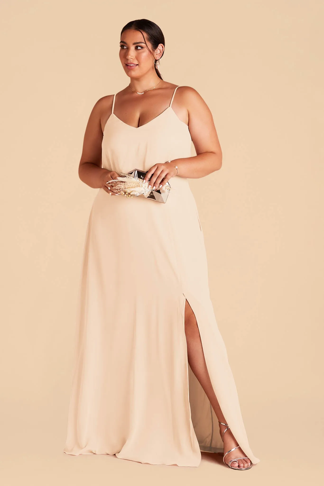 Gwennie Chiffon Dress With Slit - Champagne sold by Birdy Grey