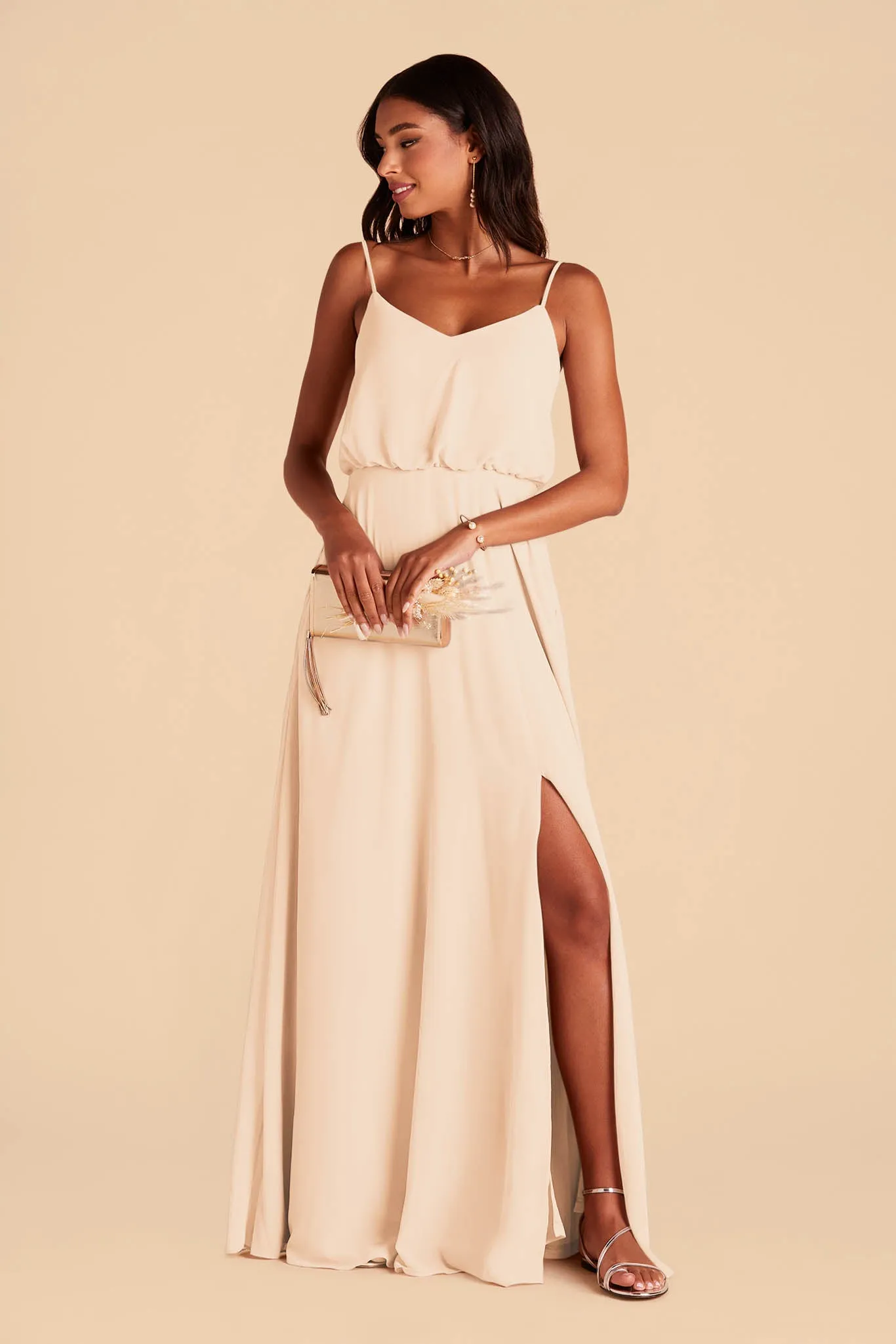 Gwennie Chiffon Dress With Slit - Champagne sold by Birdy Grey product image thumbnail 4