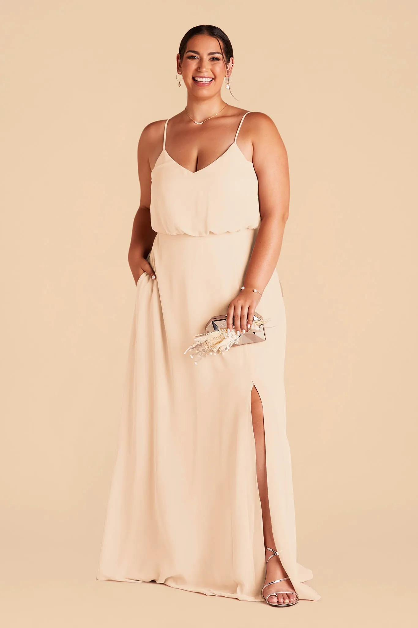 Gwennie Chiffon Dress With Slit - Champagne sold by Birdy Grey product image thumbnail 3