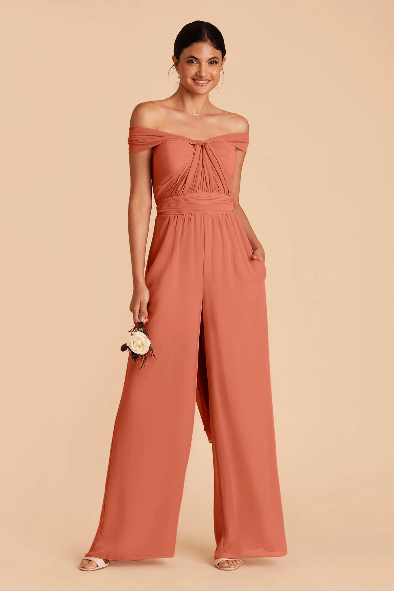 Gigi Chiffon Jumpsuit - Terracotta sold by Birdy Grey