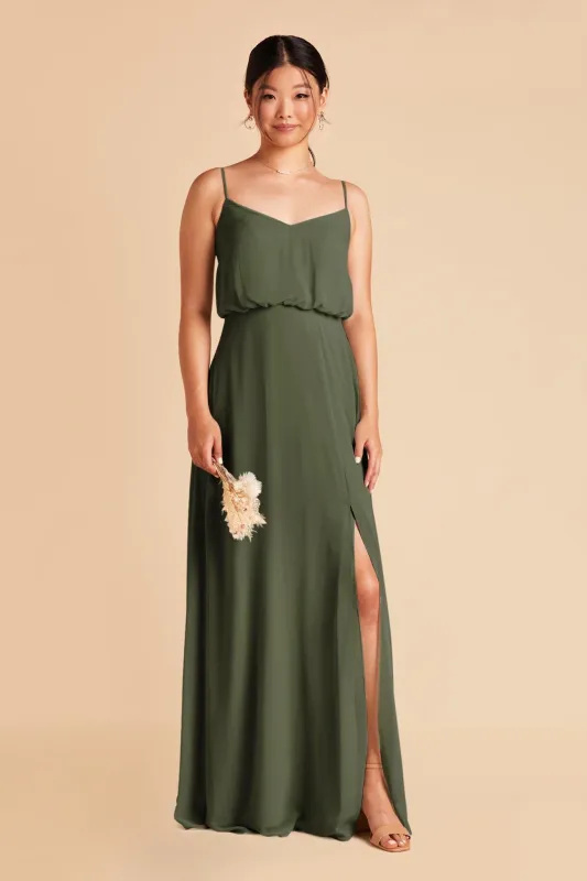 Gwennie Chiffon Dress With Slit - Olive sold by Birdy Grey