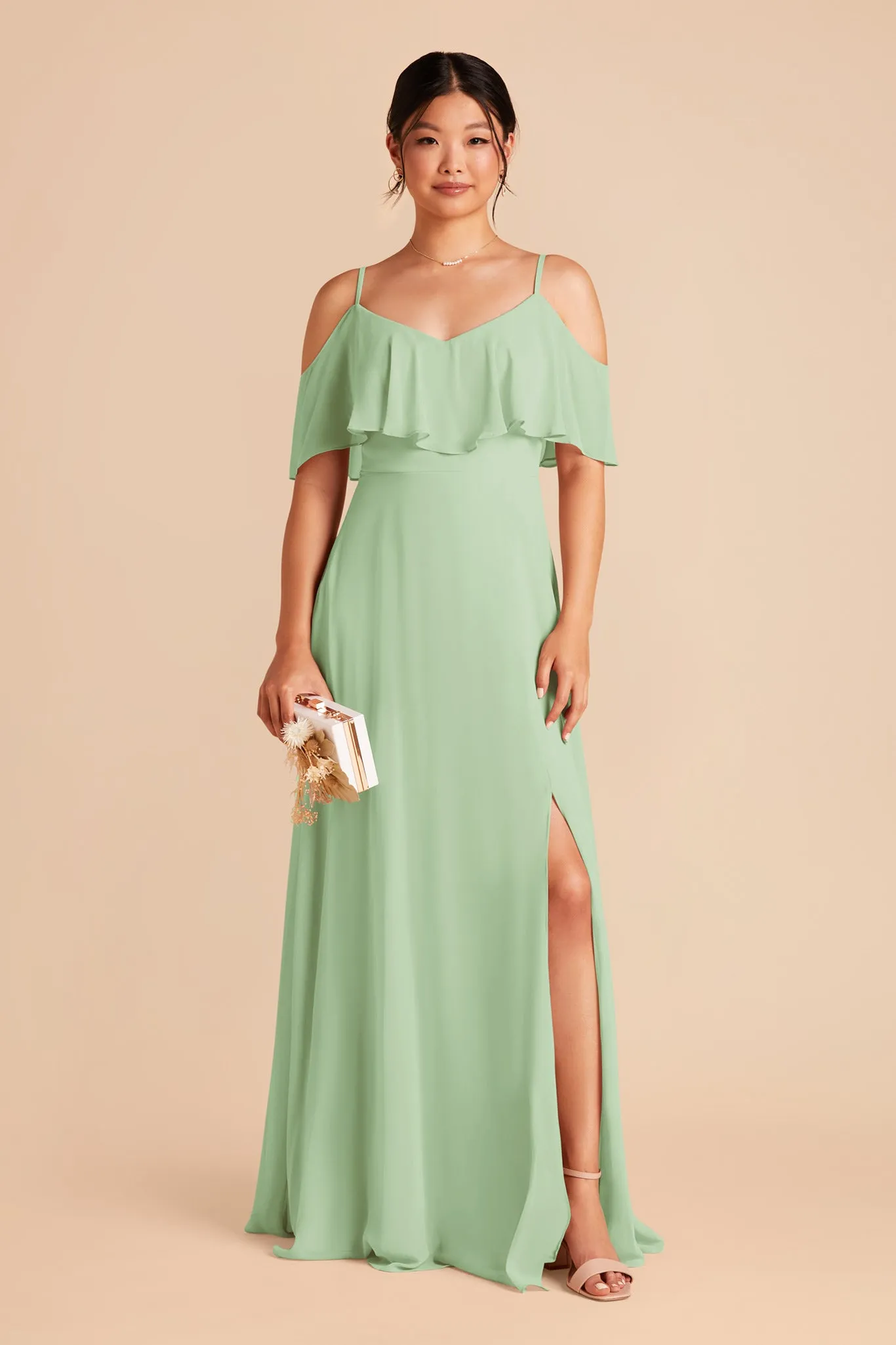 Jane Chiffon Dress With Slit - Pistachio sold by Birdy Grey