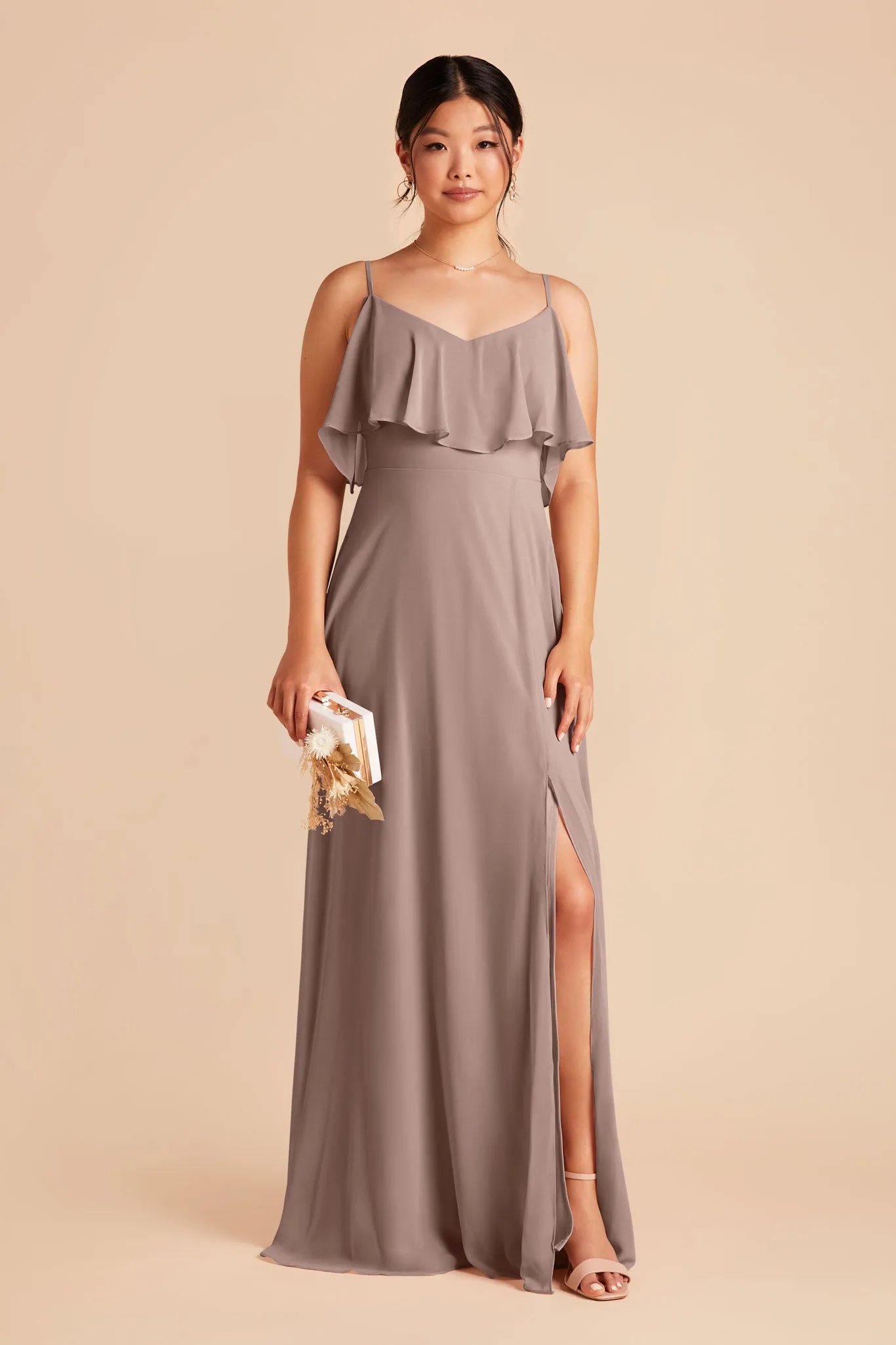 Jane Chiffon Dress With Slit - Toffee sold by Birdy Grey