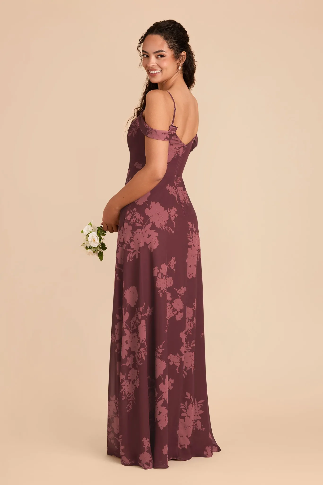 Devin Chiffon Dress With Slit - Sangria Whimsical Blooms sold by Birdy Grey product image thumbnail 4