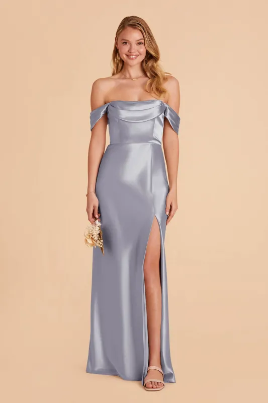 Mia Shiny Satin Dress - Dusty Blue sold by Birdy Grey