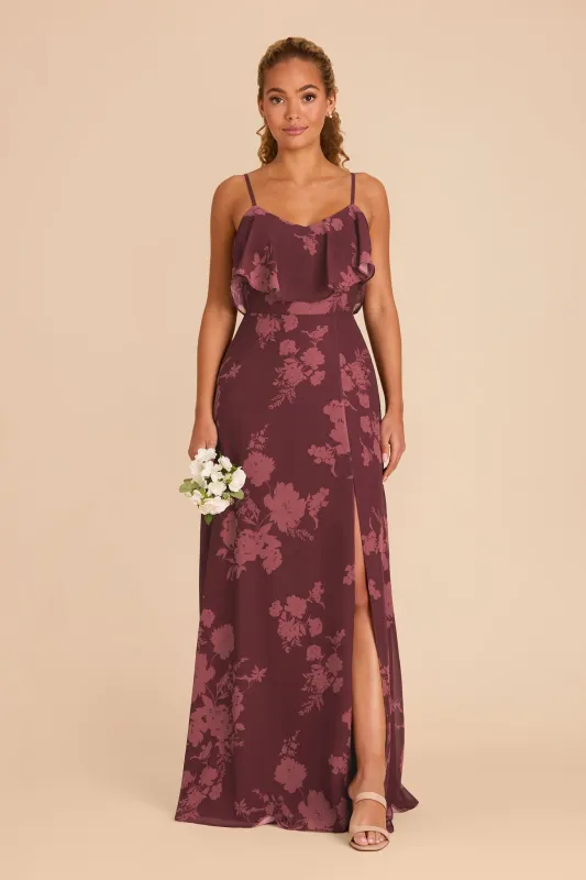 Jane Chiffon Dress With Slit - Sangria Whimsical Blooms sold by Birdy Grey