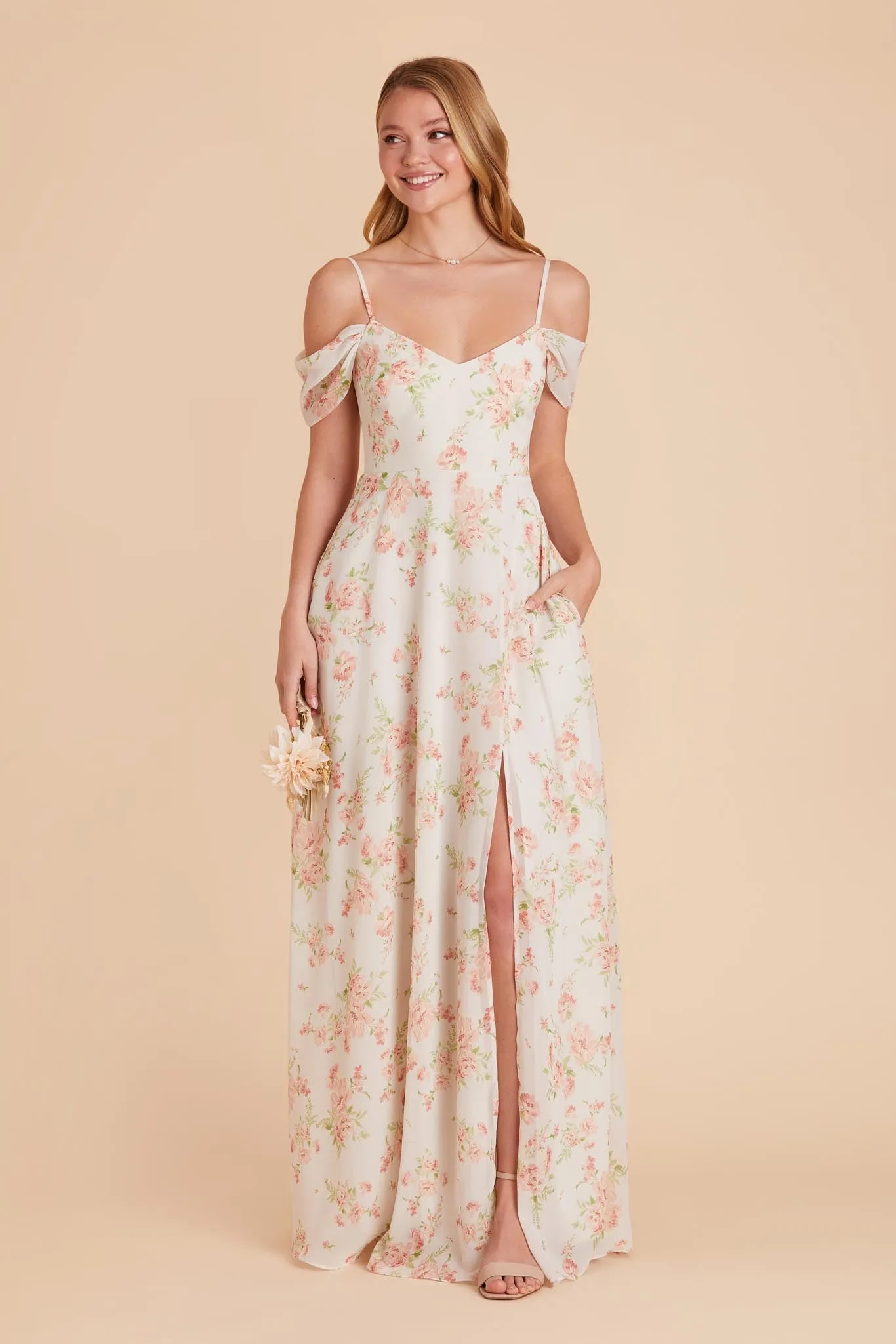 Devin Chiffon Dress With Slit - Whimsical Blooms sold by Birdy Grey