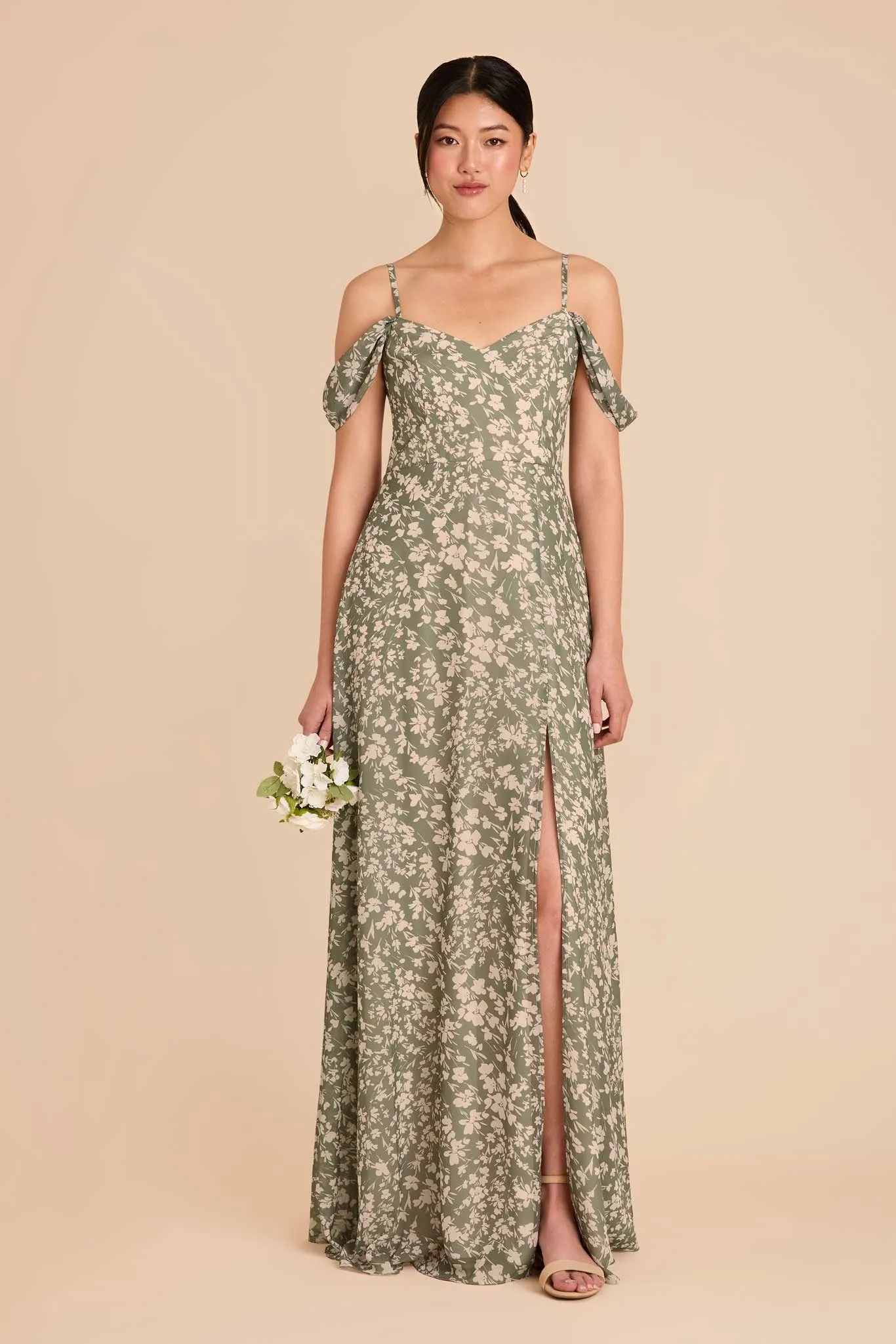 Devin Chiffon Dress With Slit - Thyme Dreamy Floral sold by Birdy Grey