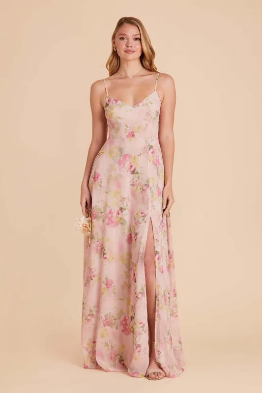 Devin Chiffon Dress With Slit - Vintage Pink Floral sold by Birdy Grey