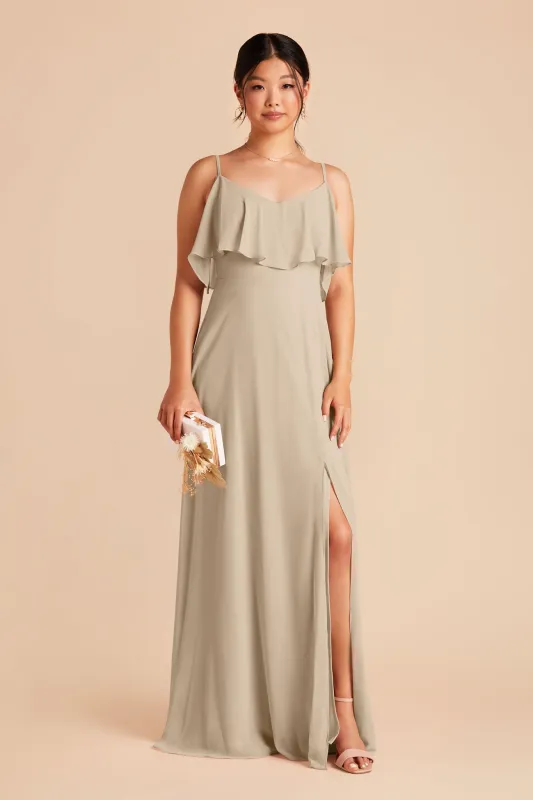 Jane Chiffon Dress With Slit - Almond sold by Birdy Grey