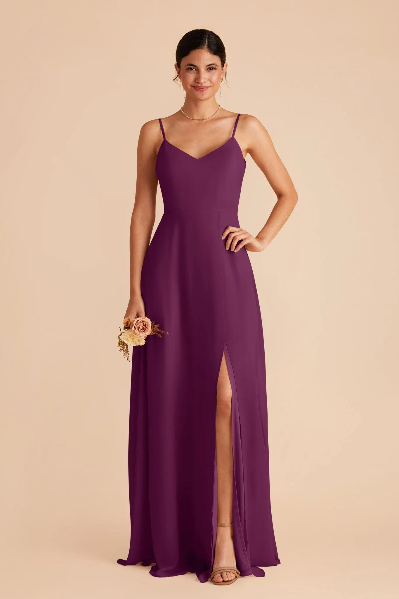 Devin Chiffon Dress With Slit - Fig sold by Birdy Grey product image thumbnail 3