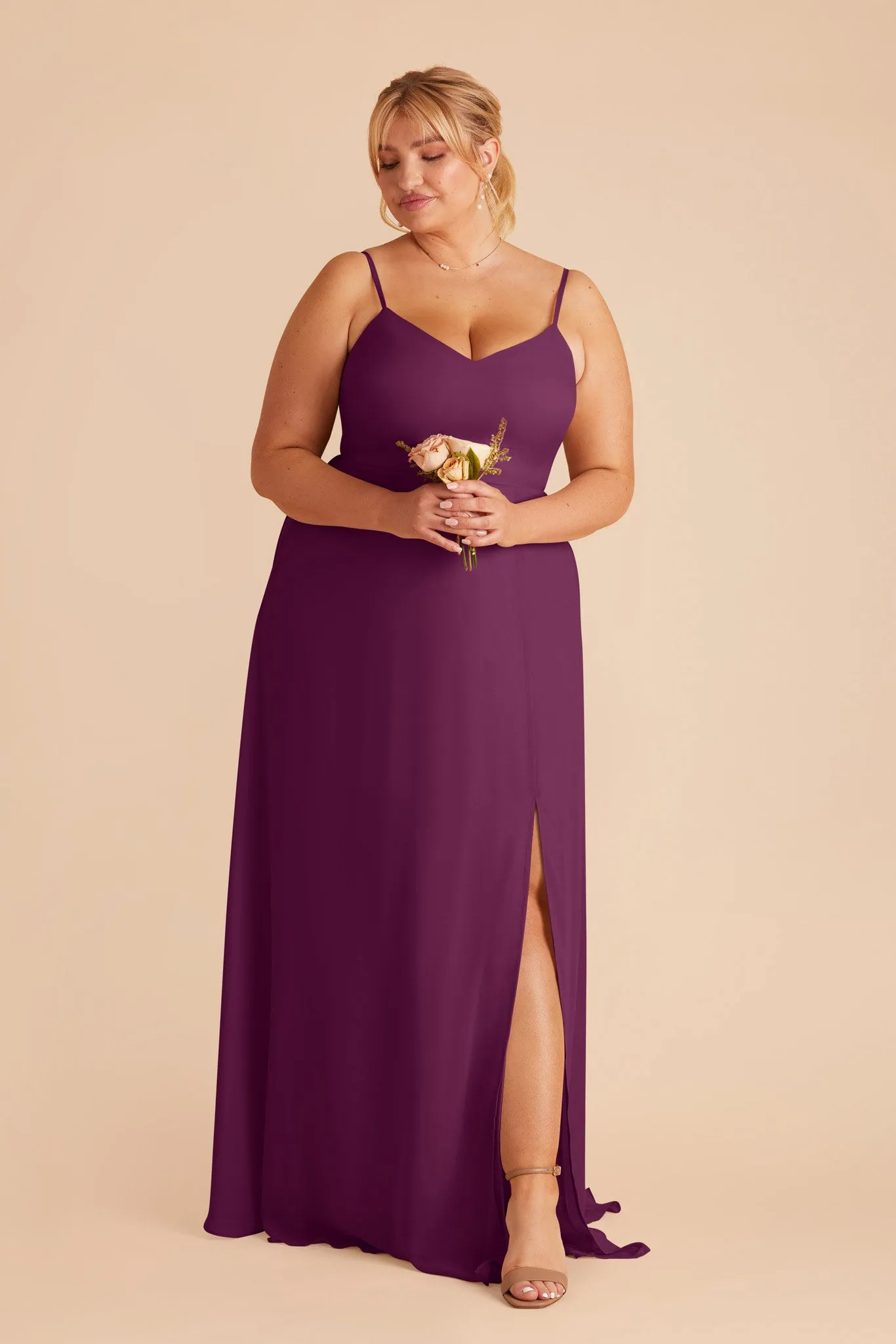 Devin Chiffon Dress With Slit - Fig sold by Birdy Grey product image thumbnail 2