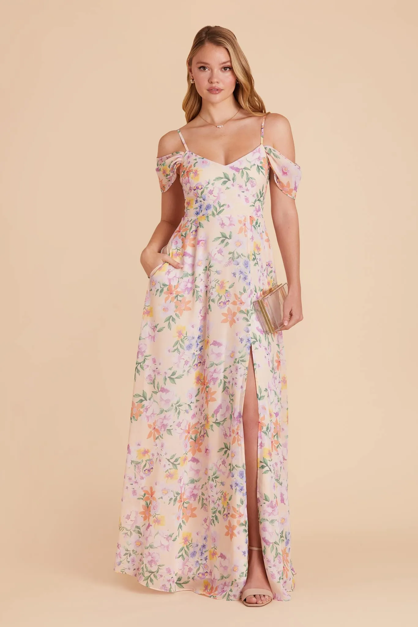 Devin Chiffon Dress With Slit - Botanical Blooms sold by Birdy Grey product image thumbnail 4