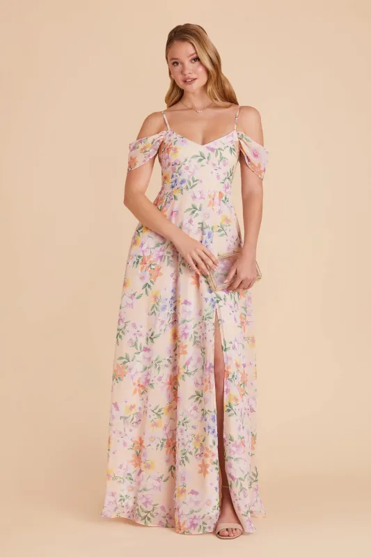 Devin Chiffon Dress With Slit - Botanical Blooms sold by Birdy Grey